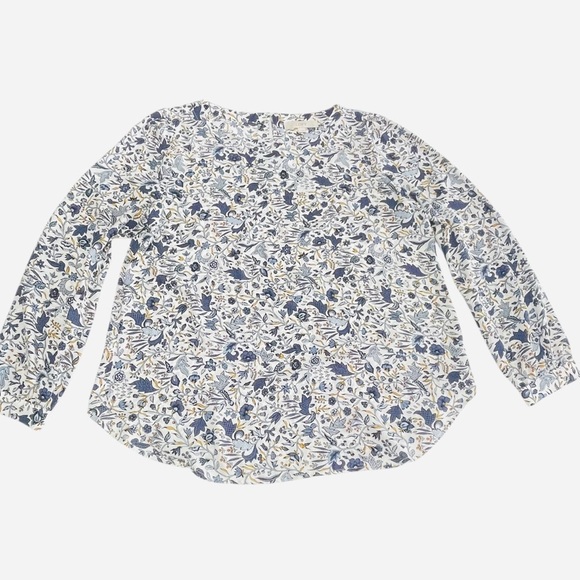 Loft Floral Vine Shirttail Blouse, Blue & Yellow floral top, size L - Picture 8 of 13
